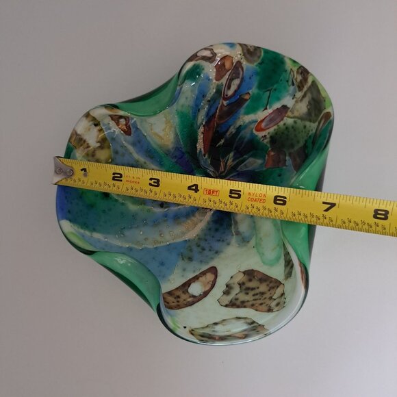 Murano Glass Bowl Tutti Frutti Handcrafted Decorative Art Piece Green Candy Dish - Picture 2 of 9